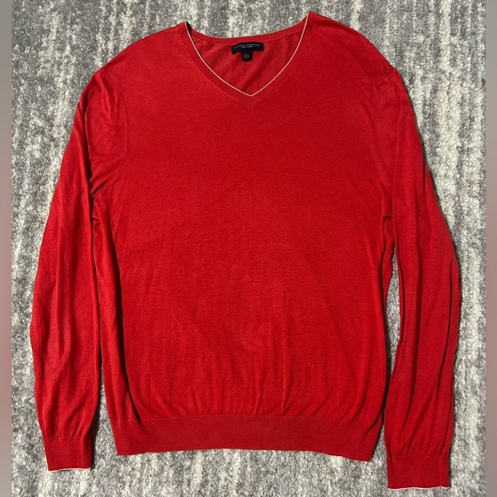 Banana Republic Mens Silk Linen Sweater Sz Large V Neck Red Lightweight Preppy